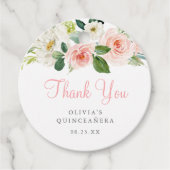 ピンクフローラキンセアニララウンドメッセージカード赤面バラ フェイバータグ (正面)