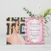 ピンクフローラキンセアニラ誕生日写真 招待状 (スタンド正面)