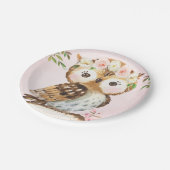 ピンクフローラクラウンフクロウ誕生日紙プレート ペーパープレート (アングル)