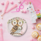 ピンクフローラクラウンフクロウ誕生日紙プレート ペーパープレート (パーティー)
