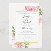 ピンクフローラクラシー金ゴールドトリム結婚式招待状 招待状 (正面/裏面)