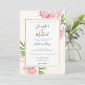 ピンクフローラクラシー金ゴールドトリム結婚式招待状 招待状 (スタンド正面)
