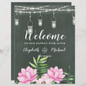 ピンクフローラクラックボードカスタムウェディングサインバジェット (正面/裏面)