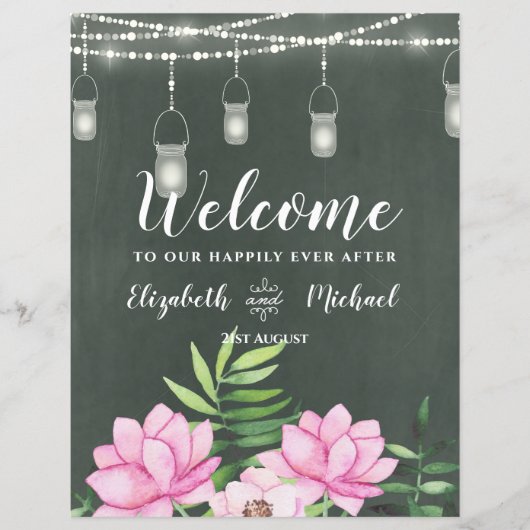 ピンクフローラクラックボードカスタムウェディングサインバジェット (正面)