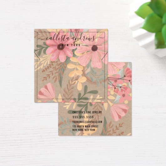 ピンクフローラクラフトカーシブネックレス表示カード (デスク)