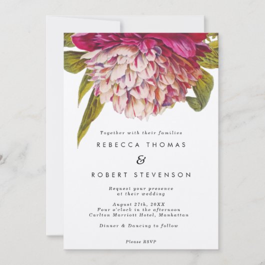 ピンクフローラクラフトヴィンテージボホ結婚式招待状 招待状 (正面)