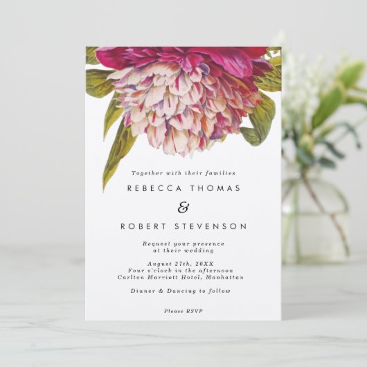 ピンクフローラクラフトヴィンテージボホ結婚式招待状 招待状 (スタンド正面)