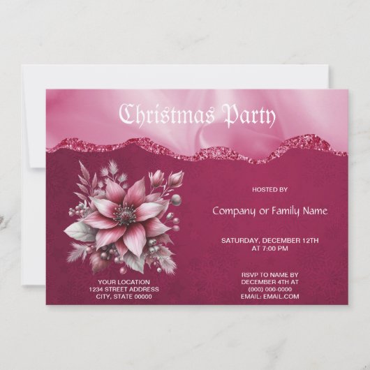ピンクフローラクリスマスパーティの招待状 招待状 (正面)
