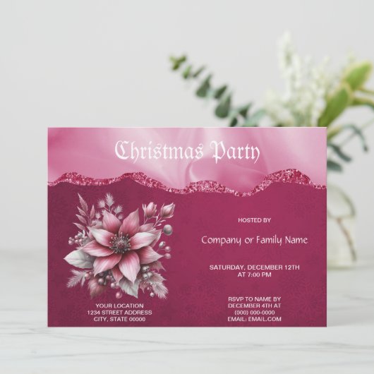 ピンクフローラクリスマスパーティの招待状 招待状 (スタンド正面)