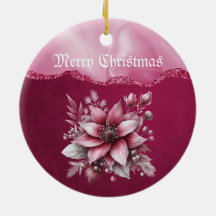 ピンクフローラクリスマスホリデーオーナメント