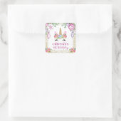 ピンクフローラクリスマスユニコーンパーティーの好意 スクエアシール (バッグ)