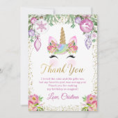 ピンクフローラクリスマスユニコーン写真サンキューカード 招待状 (正面)