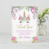 ピンクフローラクリスマスユニコーン写真サンキューカード 招待状 (スタンド正面)