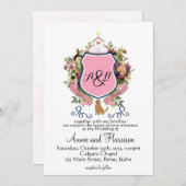 ピンクフローラクレストモノグラムゴールデンレトリバー 招待状 (正面/裏面)