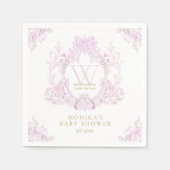 ピンクフローラクレスト女名門私立校風のの子の赤ちゃんシャワー スタンダードカクテルナプキン (正面)