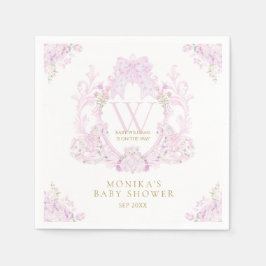 ピンクフローラクレスト女名門私立校風のの子の赤ちゃんシャワー スタンダードカクテルナプキン