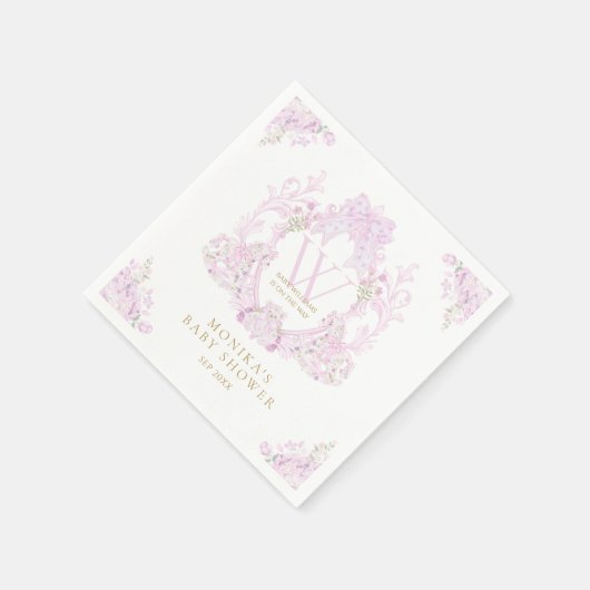 ピンクフローラクレスト女名門私立校風のの子の赤ちゃんシャワー スタンダードカクテルナプキン (角)
