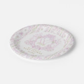 ピンクフローラクレスト女名門私立校風のの子の赤ちゃんシャワー ペーパープレート (アングル)