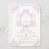 ピンクフローラクレスト女名門私立校風のの子の赤ちゃんシャワー 招待状 (正面)