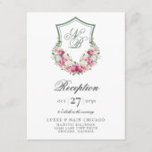 ピンクフローラクレスト結婚式レセプション エンクロージャーカード (正面)
