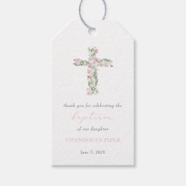 ピンクフローラクロスガールバプテスマメッセージカード ギフトタグ