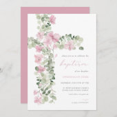 ピンクフローラクロスガールバプテスマ招待状 招待状 (正面/裏面)