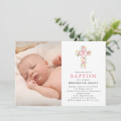 ピンクフローラクロスバプティスフォト招待状 招待状 (スタンド正面)