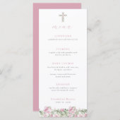 ピンクフローラクロスバプティスメニューガール《キリスト教》洗礼式や命名式 メニュー (正面/裏面)