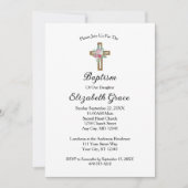 ピンクフローラクロスバプテスマ《キリスト教》洗礼式や命名式招待状 招待状 (正面)