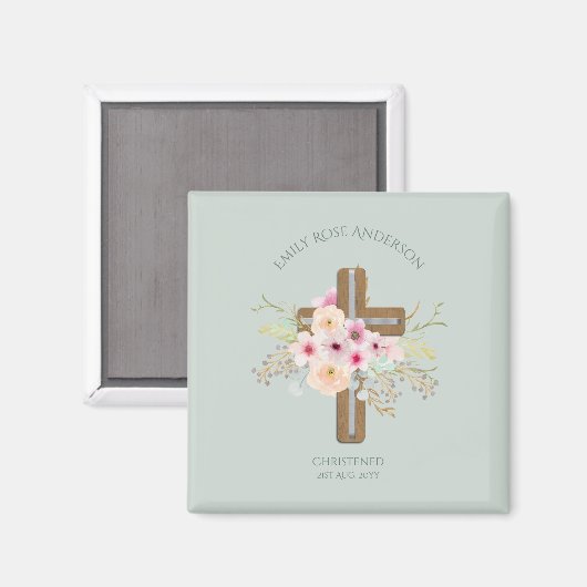 ピンクフローラクロスブーケガールバプテスマ《キリスト教》洗礼式や命名式 マグネット (正面/裏面)
