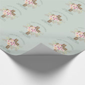 ピンクフローラクロスブーケガールバプテスマ《キリスト教》洗礼式や命名式 ラッピングペーパー (角)