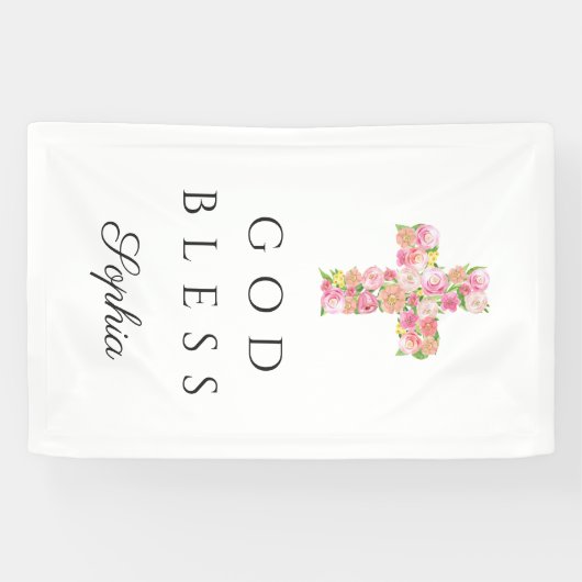 ピンクフローラクロス宗教神祝福 横断幕 (横)