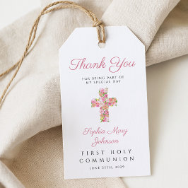 ピンクフローラクロス宗教第1聖餐式 ギフトタグ