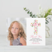 ピンクフローラクロス最初の聖餐式ありがとう サンキューカード (スタンド正面)