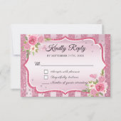 ピンクフローラグリッターキンセアニェラRSVPカード 出欠カード (正面)