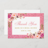 ピンクフローラグリッターブライダルシャワーありがとうP 招待状 (正面/裏面)