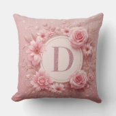 ピンクフローラグリッターモノグラム枕 クッション (正面)