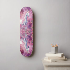 ピンクフローラグリッターユニコーンレインボカラーガーリー スケートボード