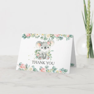 ピンクフローラグリーナリーかわいいコアラガールベビーシャワー サンキューカード