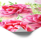 ピンクフローラグリーナリーホワイトハッピーバースデー ポスター (角)