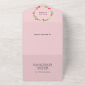 ピンクフローラグリーナリーライトピンクシック結婚式RSVP オールインワン招待状 (外側)
