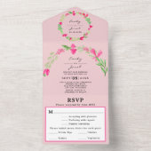 ピンクフローラグリーナリーライトピンクシック結婚式RSVP オールインワン招待状 (内側)