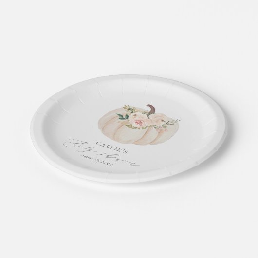 ピンクフローラグリーンカボチャ赤ちゃんシャワー ペーパープレート (アングル)