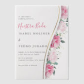 ピンクフローラグリーンフォージヌエストラボダ結婚ズ ベラム紙招待状 (正面)