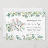 ピンクフローラグリーンリコアラベビーシャワーツインズ 招待状 (正面)