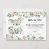 ピンクフローラグリーンリーかわいいコアラベイビーシャワーガール サンキューカード (正面)