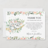 ピンクフローラグリーンリーかわいいコアラベイビーシャワーガール サンキューカード (正面)