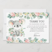 ピンクフローラグリーンリーかわいいコアラ1歳の誕生日ガール サンキューカード (正面)