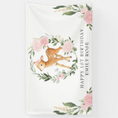 ピンクフローラグリーンリーウッドランドディアファースト誕生日 横断幕 (縦)