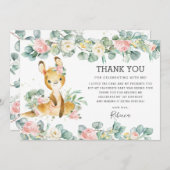 ピンクフローラグリーンリーカウトカンガルー誕生日ガール  サンキューカード (正面/裏面)